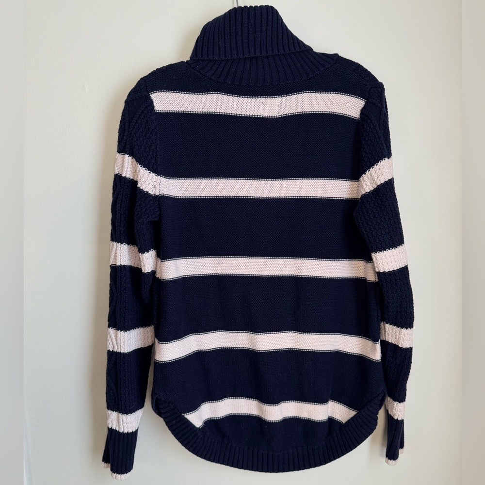 GAP Navy and Cream Striped Turtleneck Sweater with Various Cable Knit Design - Picture 7 of 15